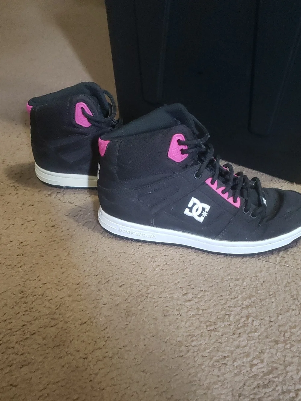 DC Kids Black High-Top Sneakers with Pink Accents